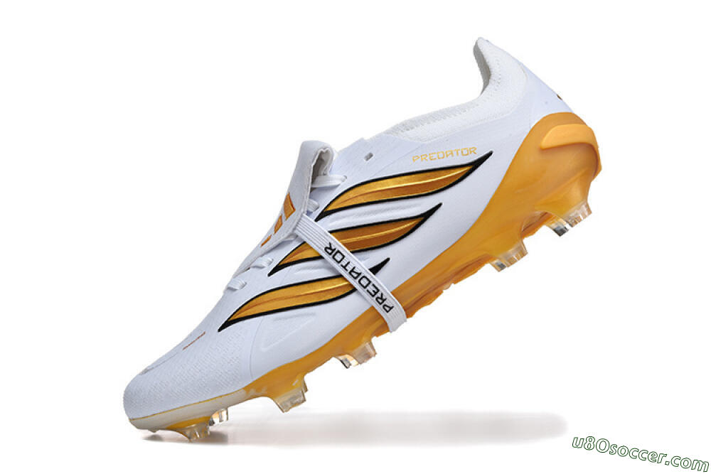 Adidas Predator 26 Elite Fold-Over Tongue FG Firm Ground Soccer Cleats - White/Gold Blaze/Black Accent 8