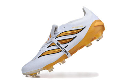 Adidas Predator 26 Elite Fold-Over Tongue FG Firm Ground Soccer Cleats - White/Gold Blaze/Black Accent