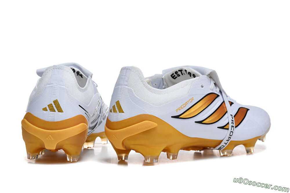Adidas Predator 26 Elite Fold-Over Tongue FG Firm Ground Soccer Cleats - White/Gold Blaze/Black Accent 9