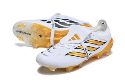 Adidas Predator 26 Elite Fold-Over Tongue FG Firm Ground Soccer Cleats - White/Gold Blaze/Black Accent