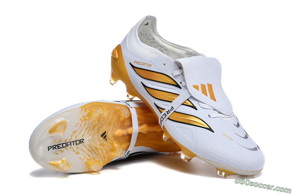 Adidas Predator 26 Elite Fold-Over Tongue FG Firm Ground Soccer Cleats - White/Gold Blaze/Black Accent 4
