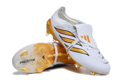 Adidas Predator 26 Elite Fold-Over Tongue FG Firm Ground Soccer Cleats - White/Gold Blaze/Black Accent