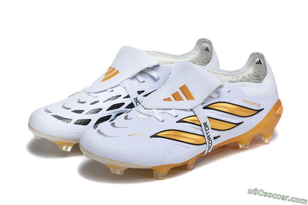 Adidas Predator 26 Elite Fold-Over Tongue FG Firm Ground Soccer Cleats - White/Gold Blaze/Black Accent 5