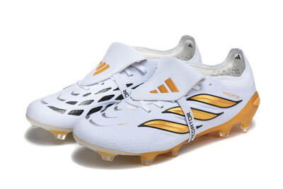 Adidas Predator 26 Elite Fold-Over Tongue FG Firm Ground Soccer Cleats - White/Gold Blaze/Black Accent
