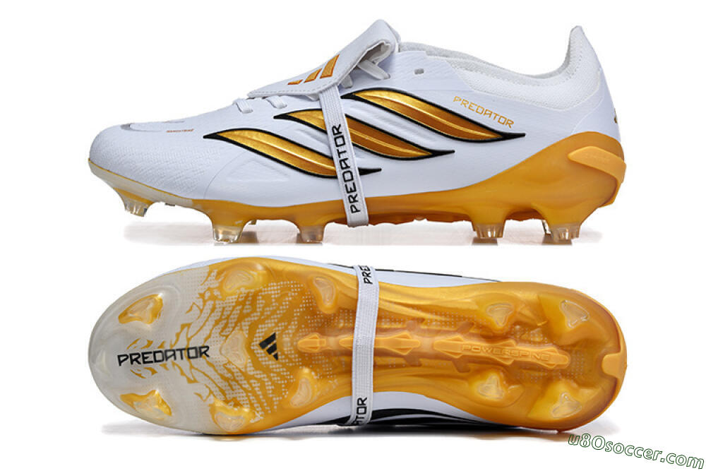 Adidas Predator 26 Elite Fold-Over Tongue FG Firm Ground Soccer Cleats - White/Gold Blaze/Black Accent 0