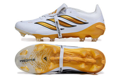 Adidas Predator 26 Elite Fold-Over Tongue FG Firm Ground Soccer Cleats - White/Gold Blaze/Black Accent