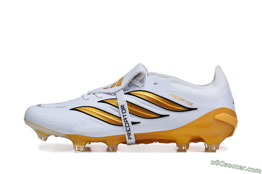 Adidas Predator 26 Elite Fold-Over Tongue FG Firm Ground Soccer Cleats - White/Gold Blaze/Black Accent 2