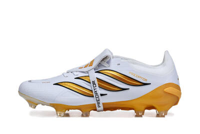 Adidas Predator 26 Elite Fold-Over Tongue FG Firm Ground Soccer Cleats - White/Gold Blaze/Black Accent