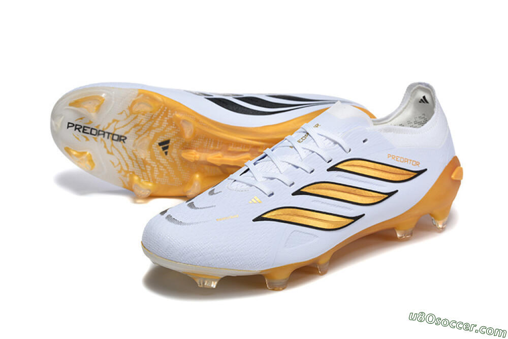 Adidas Predator 26 Elite FG Firm Ground Soccer Cleats - White/Golden Yellow/Black 3