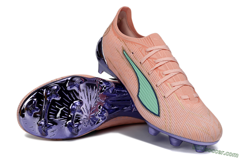 Puma Ultra 5 Ultimate FG Firm Ground Soccer Cleats - Pink/Mint Green/Metallic Purple 3