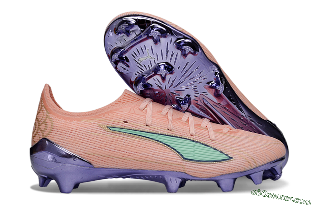 Puma Ultra 5 Ultimate FG Firm Ground Soccer Cleats - Pink/Mint Green/Metallic Purple 1