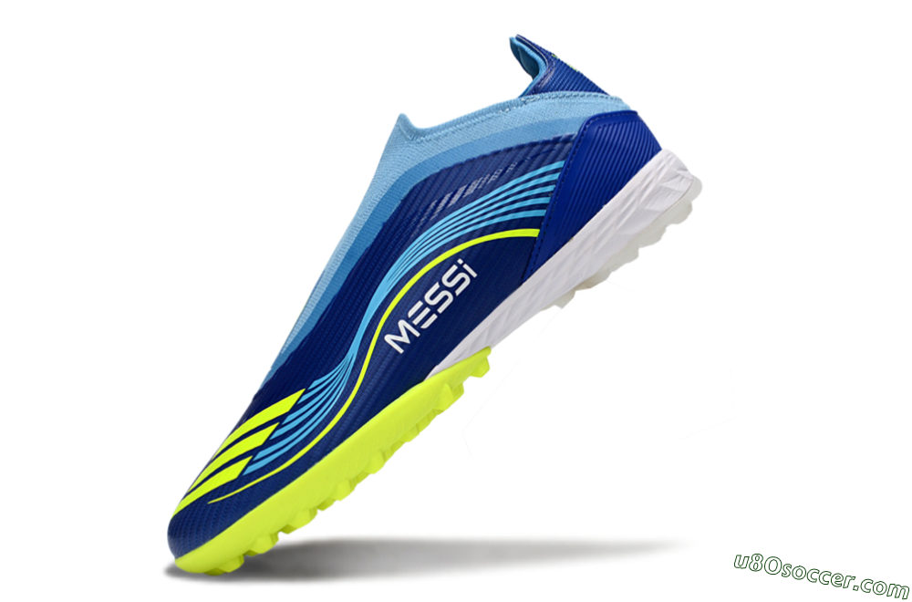 Messi x Adidas F50 Elite Laceless TF Artificial Turf Soccer Shoes - Blue/Luminous Yellow/Soft Sky 6