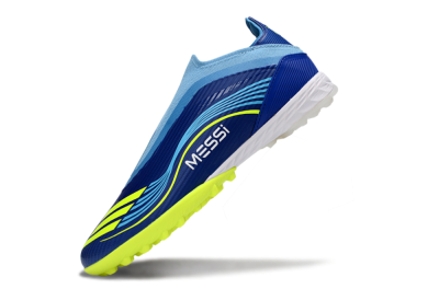 Messi x Adidas F50 Elite Laceless TF Artificial Turf Soccer Shoes - Blue/Luminous Yellow/Soft Sky