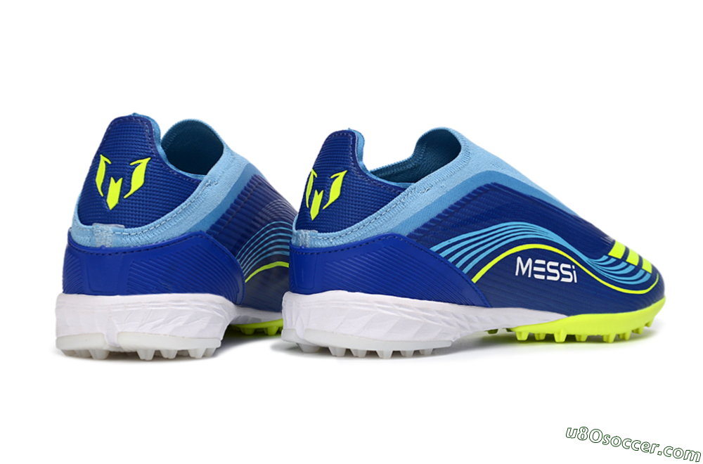 Messi x Adidas F50 Elite Laceless TF Artificial Turf Soccer Shoes - Blue/Luminous Yellow/Soft Sky 7