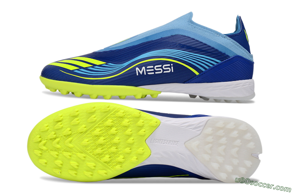 Messi x Adidas F50 Elite Laceless TF Artificial Turf Soccer Shoes - Blue/Luminous Yellow/Soft Sky 0