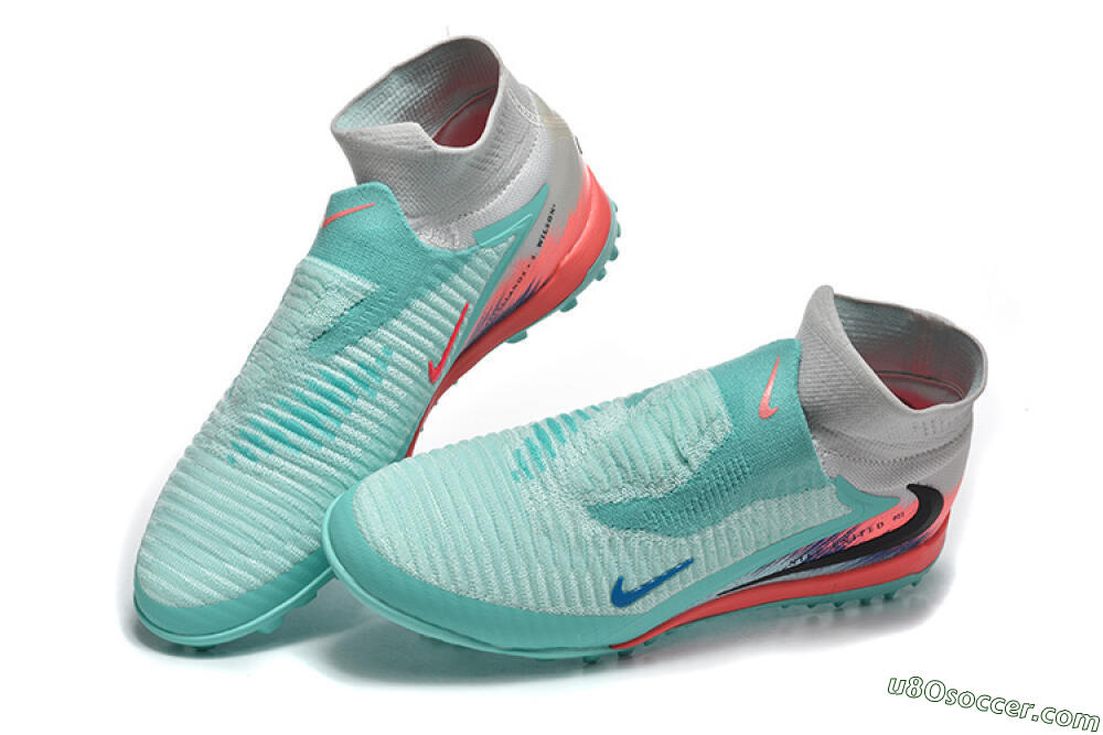 Nike Phantom 6 High Elite TF Artificial Turf Soccer Shoes - Aqua/Coral Pink/Light Gray 6