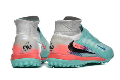 Nike Phantom 6 High Elite TF Artificial Turf Soccer Shoes - Aqua/Coral Pink/Light Gray