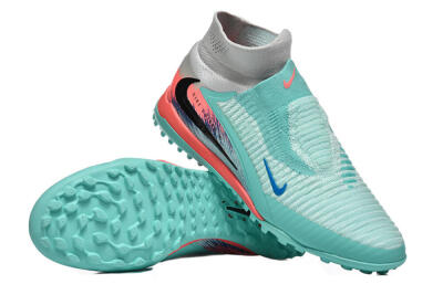 Nike Phantom 6 High Elite TF Artificial Turf Soccer Shoes - Aqua/Coral Pink/Light Gray