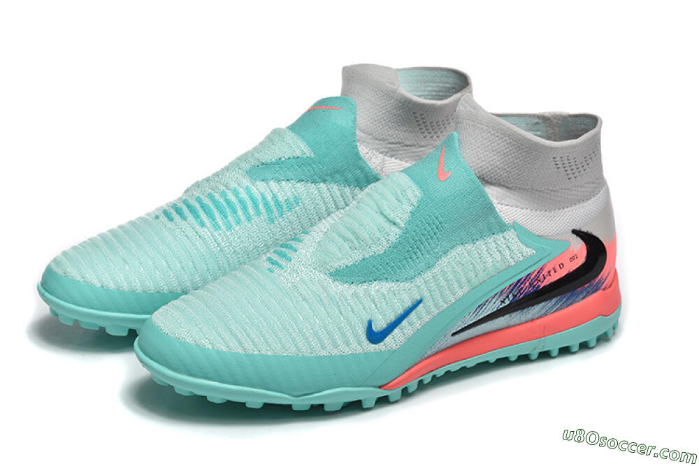 Nike Phantom 6 High Elite TF Artificial Turf Soccer Shoes - Aqua/Coral Pink/Light Gray 5