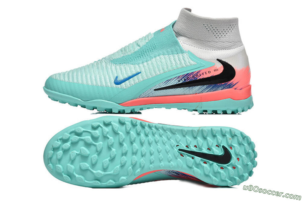 Nike Phantom 6 High Elite TF Artificial Turf Soccer Shoes - Aqua/Coral Pink/Light Gray 0