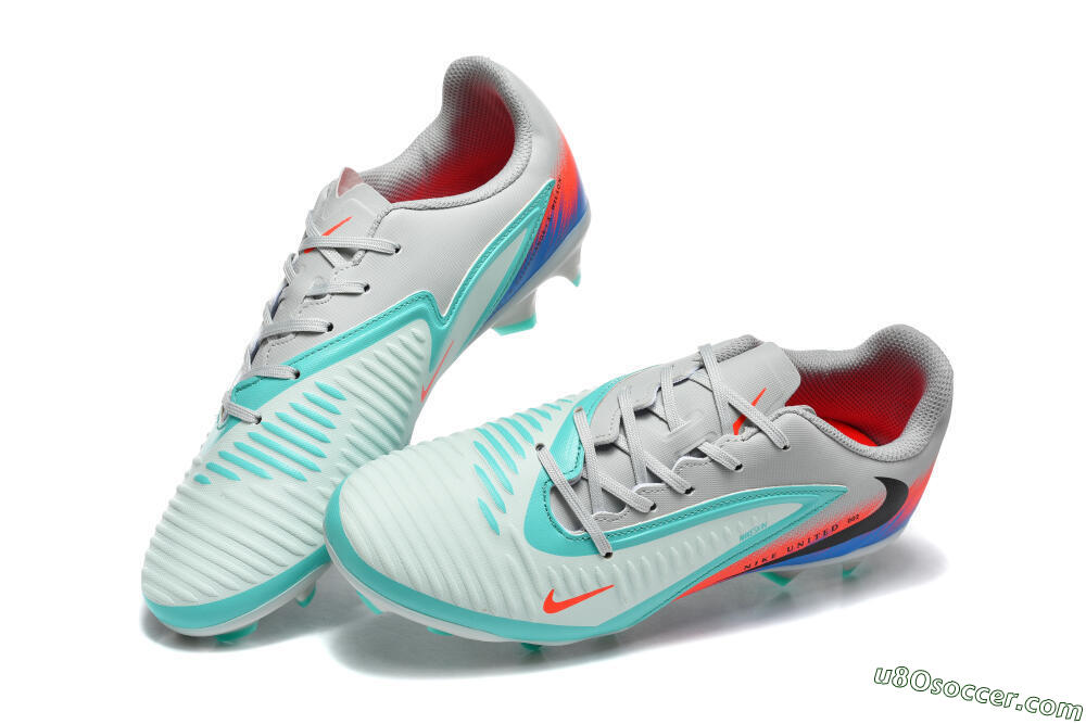 Nike Phantom 6 Low Elite FG Firm Ground Soccer Cleats - Gray/Aqua Blue/Coral Orange 6