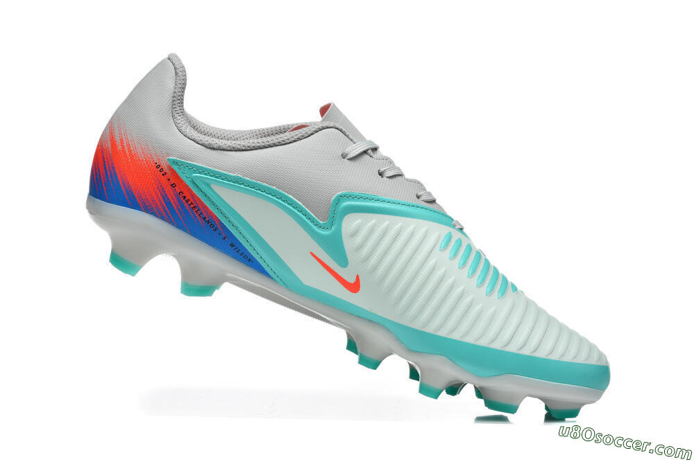 Nike Phantom 6 Low Elite FG Firm Ground Soccer Cleats - Gray/Aqua Blue/Coral Orange 7
