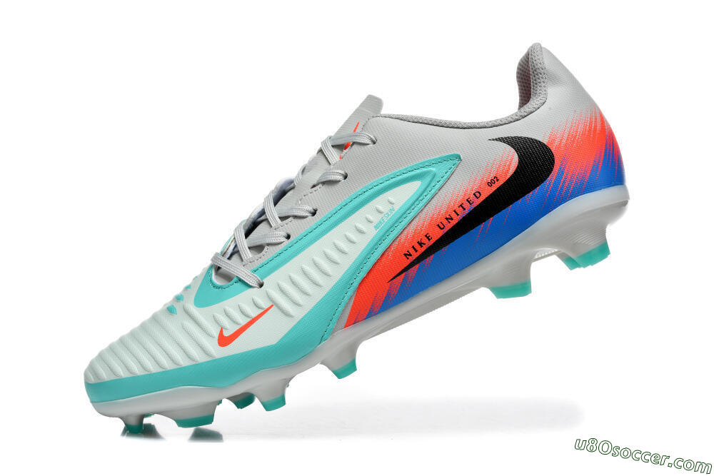 Nike Phantom 6 Low Elite FG Firm Ground Soccer Cleats - Gray/Aqua Blue/Coral Orange 8