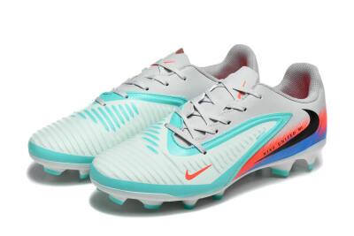 Nike Phantom 6 Low Elite FG Firm Ground Soccer Cleats - Gray/Aqua Blue/Coral Orange