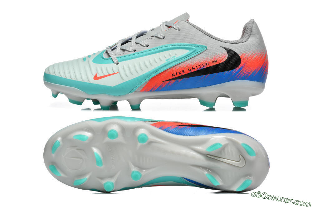 Nike Phantom 6 Low Elite FG Firm Ground Soccer Cleats - Gray/Aqua Blue/Coral Orange 0