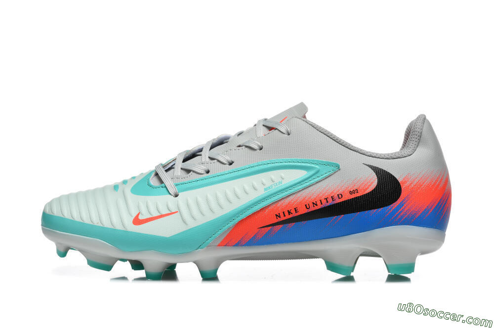 Nike Phantom 6 Low Elite FG Firm Ground Soccer Cleats - Gray/Aqua Blue/Coral Orange 2