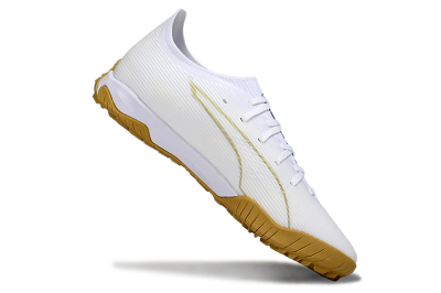 Puma Ultra Ultimate TF Artificial Turf Soccer Shoes - White/Golden Touch/Tan Sole