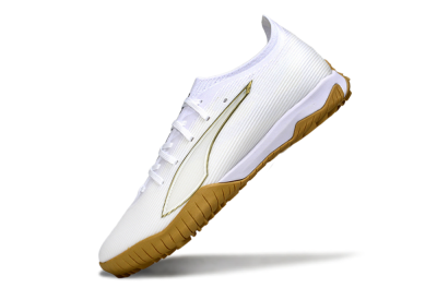 Puma Ultra Ultimate TF Artificial Turf Soccer Shoes - White/Golden Touch/Tan Sole