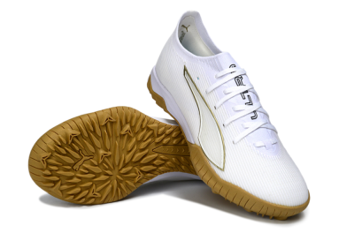 Puma Ultra Ultimate TF Artificial Turf Soccer Shoes - White/Golden Touch/Tan Sole
