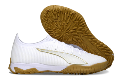 Puma Ultra Ultimate TF Artificial Turf Soccer Shoes - White/Golden Touch/Tan Sole
