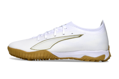 Puma Ultra Ultimate TF Artificial Turf Soccer Shoes - White/Golden Touch/Tan Sole