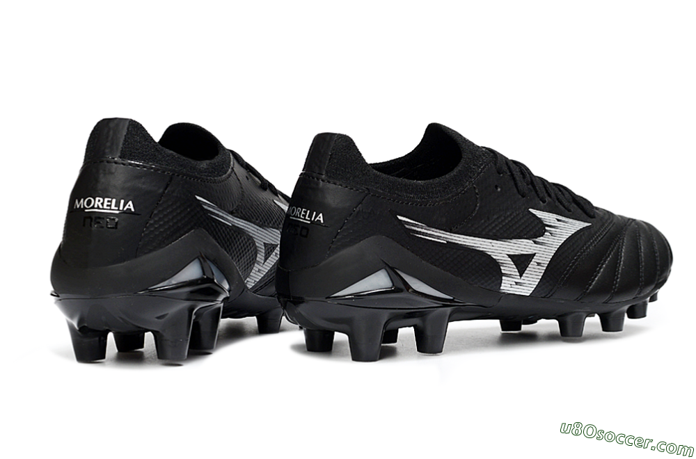 Mizuno Morelia Neo 4 FG Firm Ground Soccer Cleats - Black/Midnight Black/Sleek Silver 6