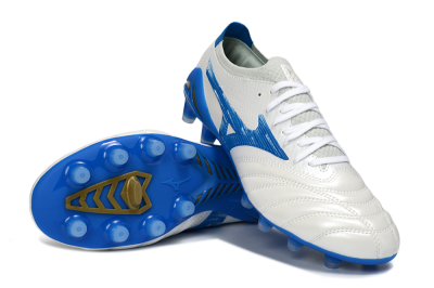 Mizuno Morelia Neo 4 FG Firm Ground Soccer Cleats - White/Sky Blue/Royal Blue