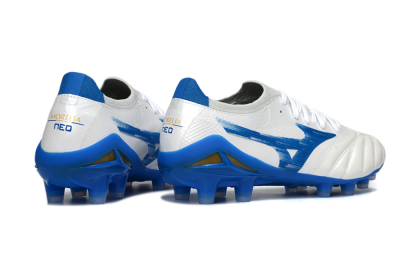 Mizuno Morelia Neo 4 FG Firm Ground Soccer Cleats - White/Sky Blue/Royal Blue