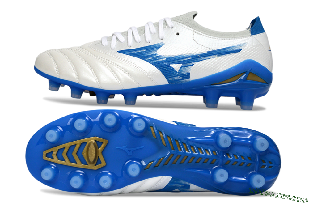 Mizuno Morelia Neo 4 FG Firm Ground Soccer Cleats - White/Sky Blue/Royal Blue 0