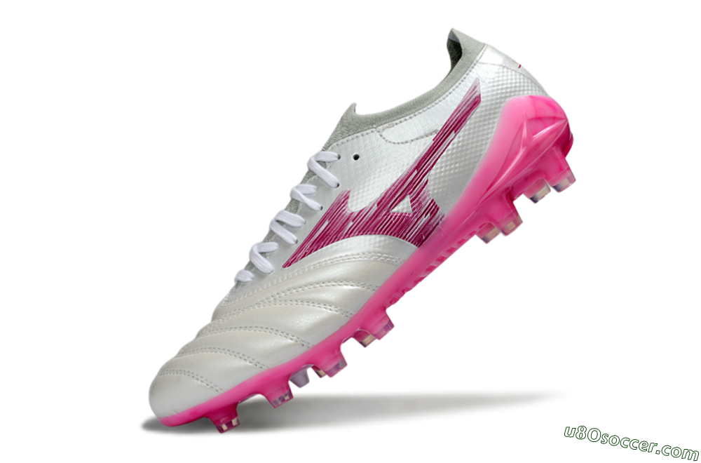 Mizuno Morelia Neo 4 FG Firm Ground Soccer Cleats - White/Electric Pink/Metallic Silver 5