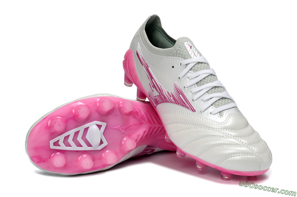 Mizuno Morelia Neo 4 FG Firm Ground Soccer Cleats - White/Electric Pink/Metallic Silver 3
