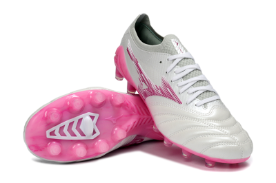 Mizuno Morelia Neo 4 FG Firm Ground Soccer Cleats - White/Electric Pink/Metallic Silver