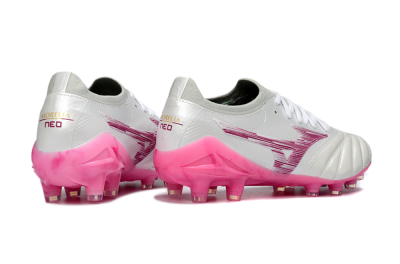Mizuno Morelia Neo 4 FG Firm Ground Soccer Cleats - White/Electric Pink/Metallic Silver