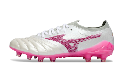 Mizuno Morelia Neo 4 FG Firm Ground Soccer Cleats - White/Electric Pink/Metallic Silver