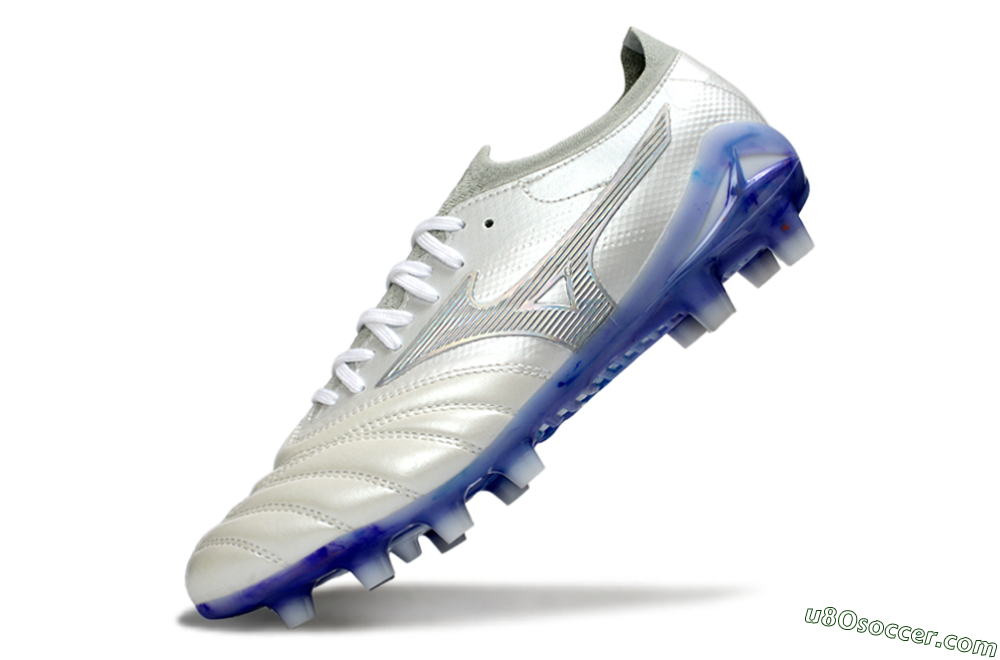 Mizuno Morelia Neo 4 FG Firm Ground Soccer Cleats - White/Sky Blue/Deep Purple 5