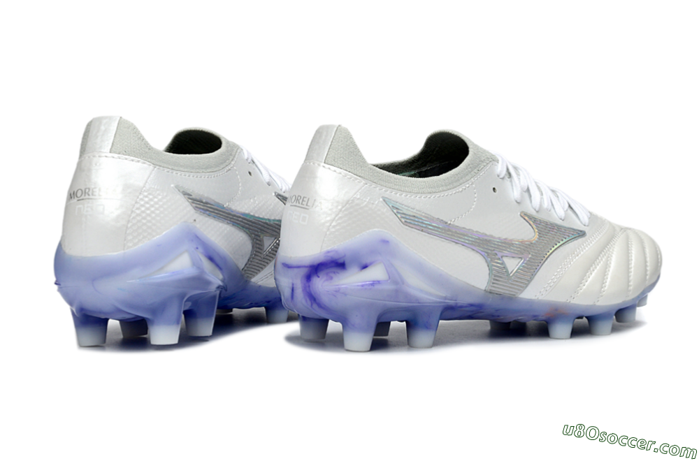 Mizuno Morelia Neo 4 FG Firm Ground Soccer Cleats - White/Sky Blue/Deep Purple 6