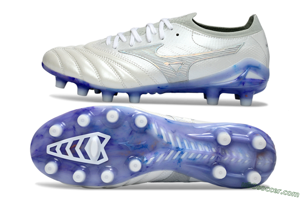 Mizuno Morelia Neo 4 FG Firm Ground Soccer Cleats - White/Sky Blue/Deep Purple 0