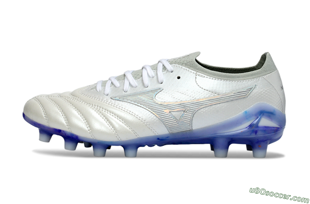 Mizuno Morelia Neo 4 FG Firm Ground Soccer Cleats - White/Sky Blue/Deep Purple 2