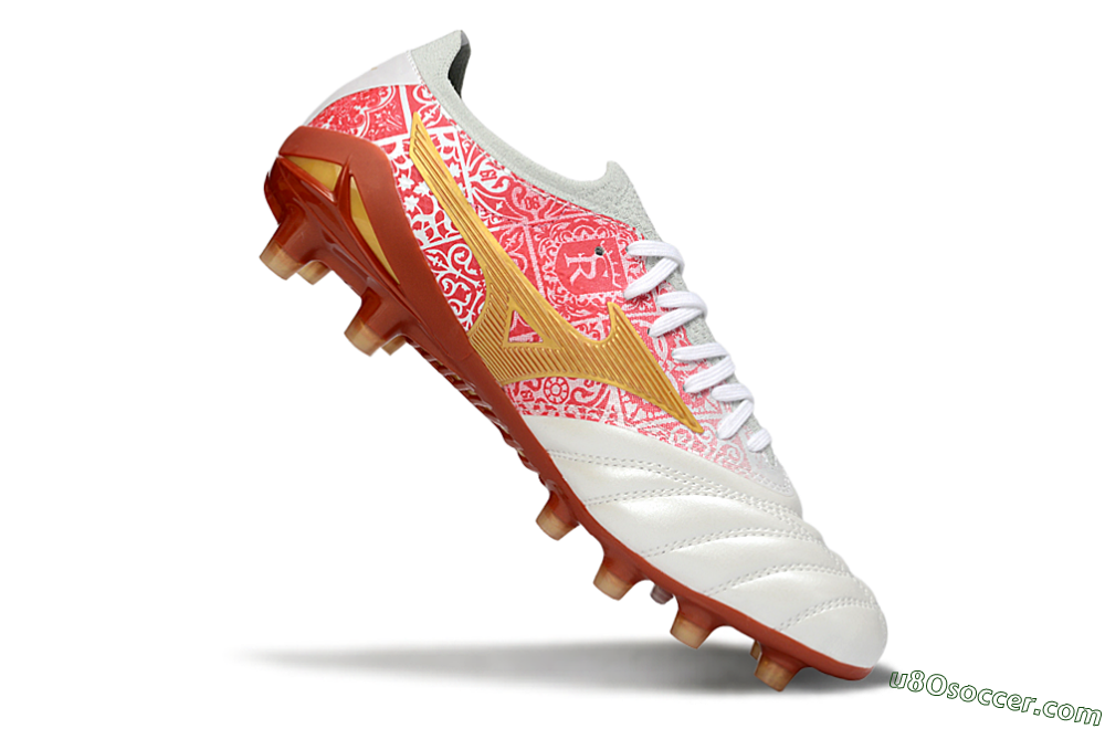 Mizuno Morelia Neo 4 FG Firm Ground Soccer Cleats - White/Scarlet Red/Copper Brown 4