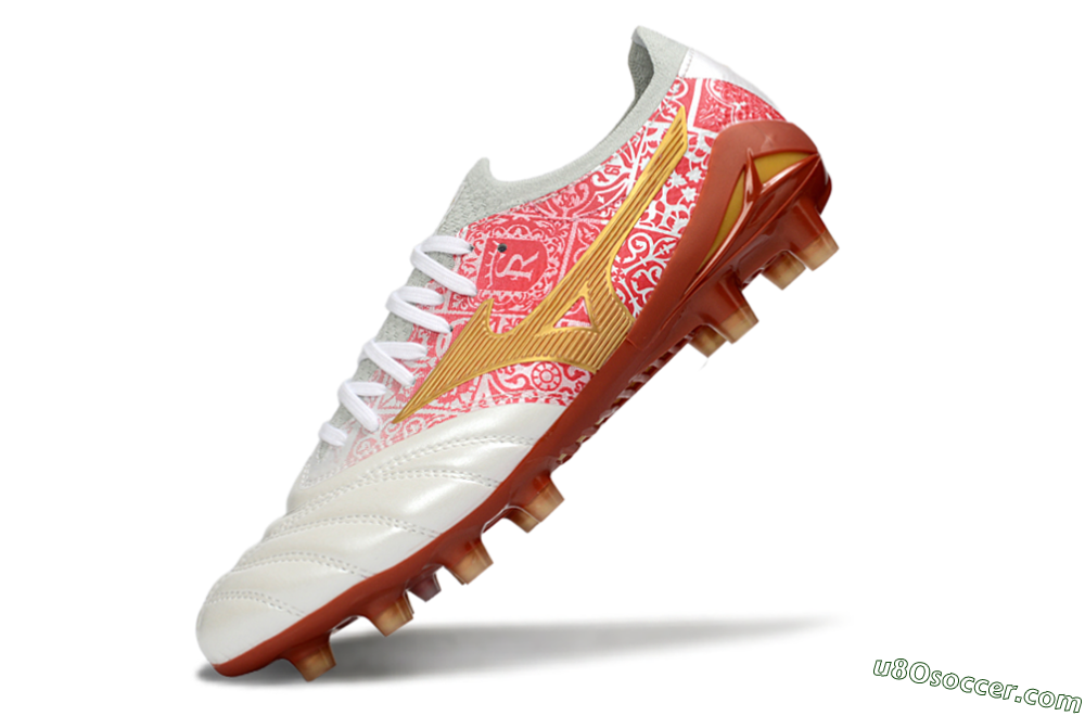 Mizuno Morelia Neo 4 FG Firm Ground Soccer Cleats - White/Scarlet Red/Copper Brown 5